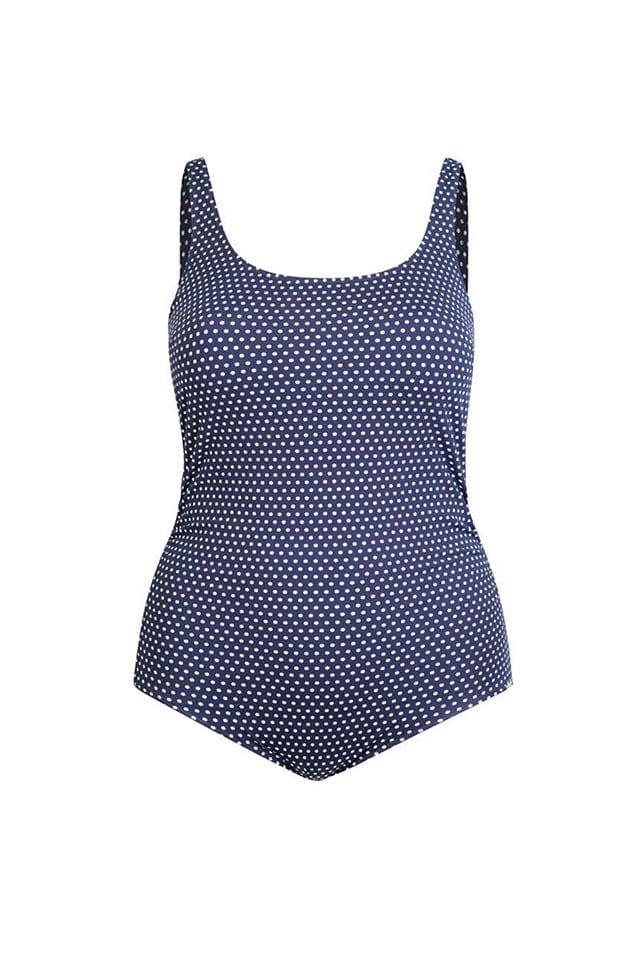 Chlorine Resistant Navy and White Dots Tank One Piece