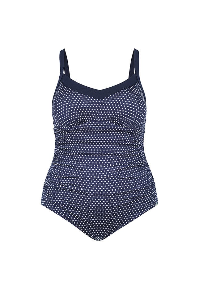 Chlorine Resistant Navy and White Dots Underwire One Piece