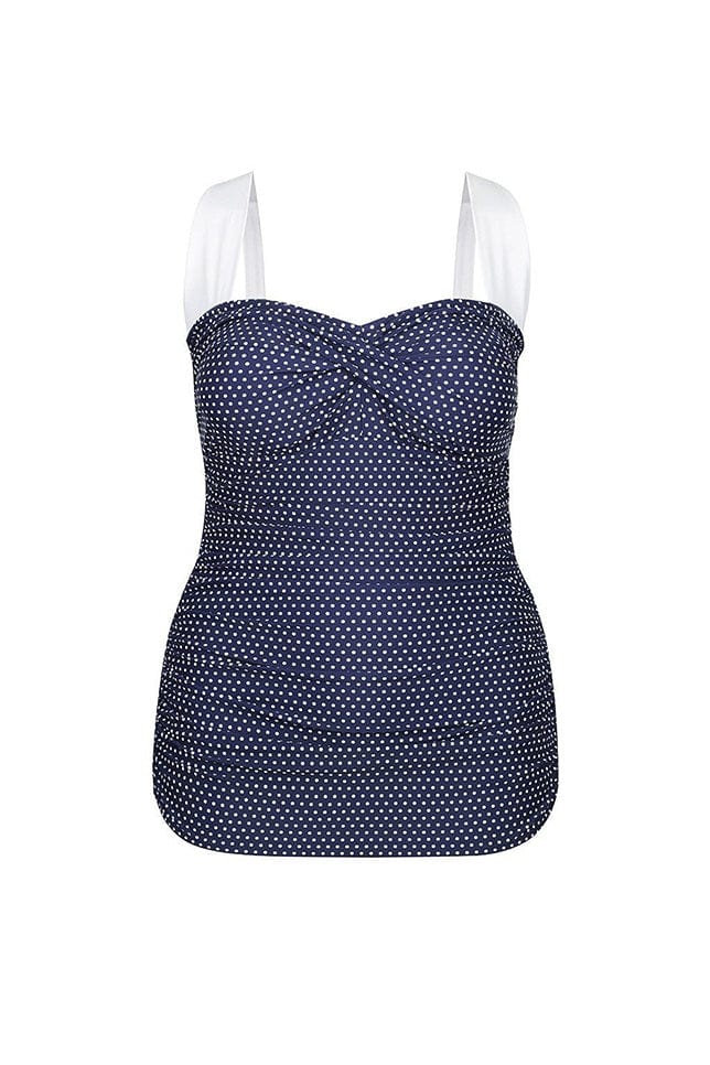 Navy & White Dots Vintage Skirted One Piece Swimsuit