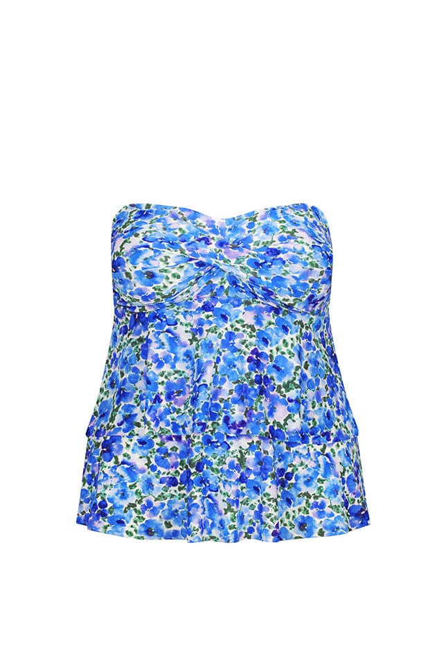 Ghost mannequin blue floral strapless tankini top