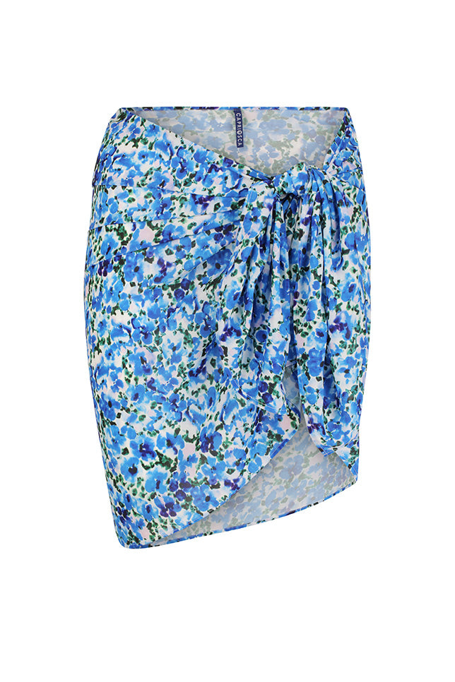 Ghost mannequin blue floral tie sarong