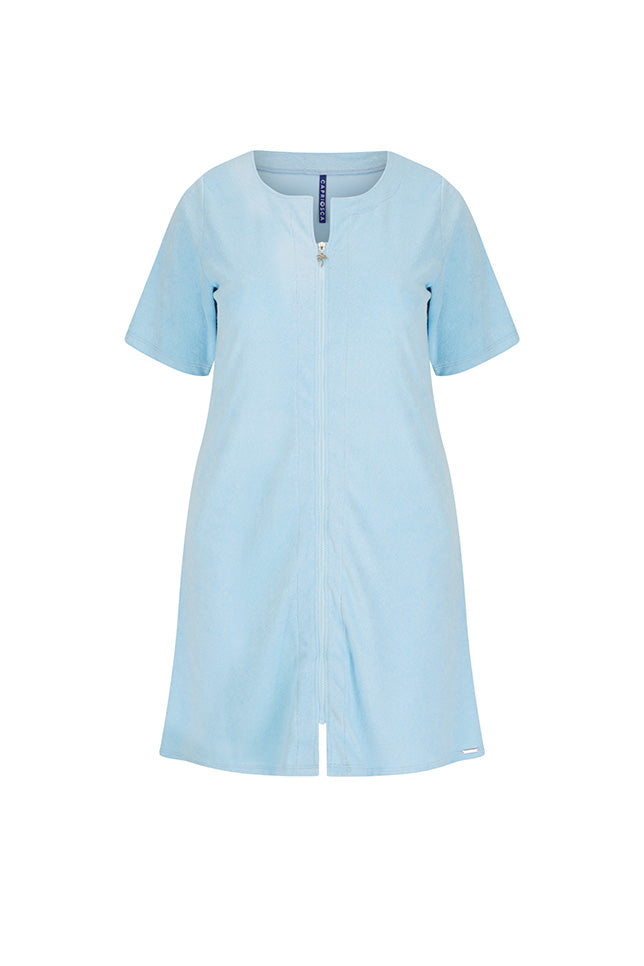 Ghost mannequin light blue zip front cover up dress