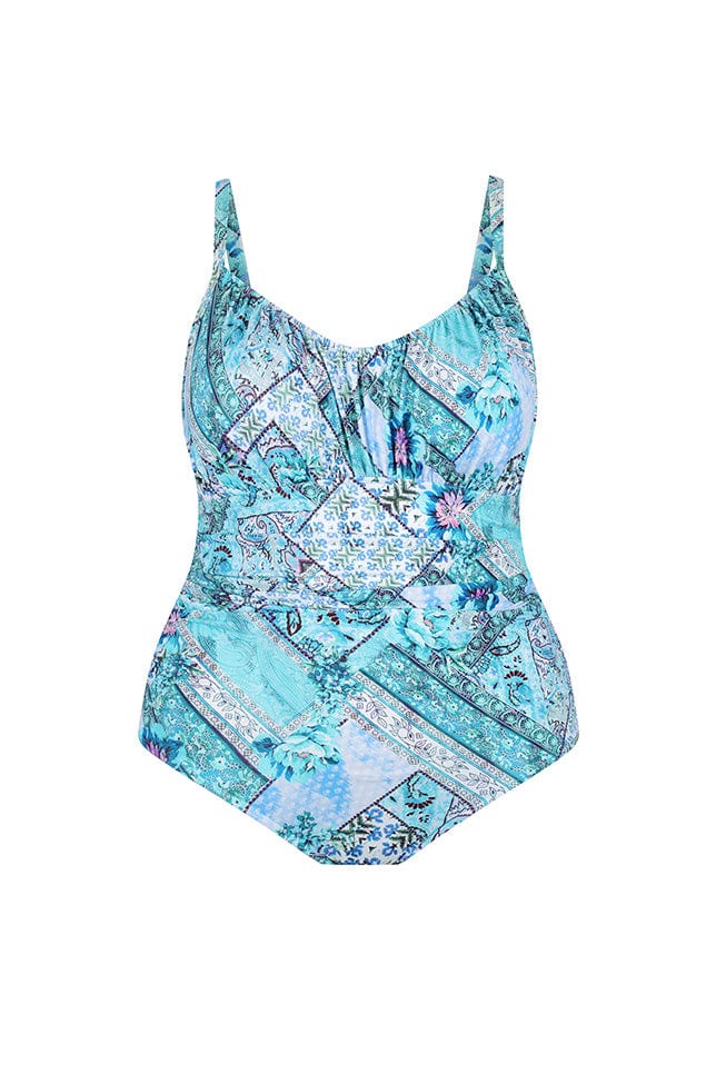 Capriosca Ruched Underwire One Piece Swimsuit - Vintage Paisley - Curvy Bras