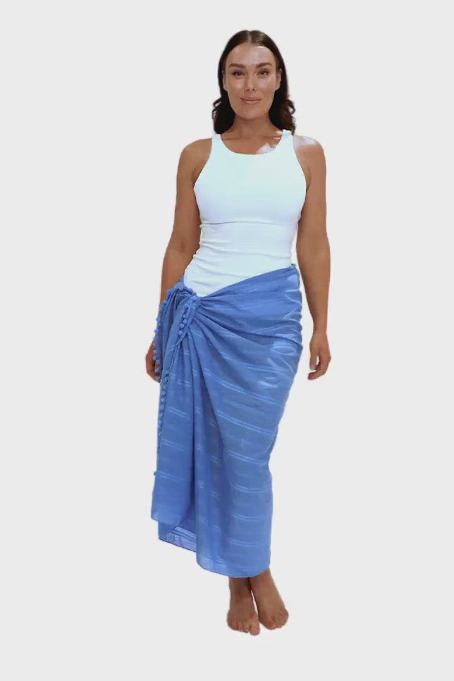 blue swimsuit sarong wrap