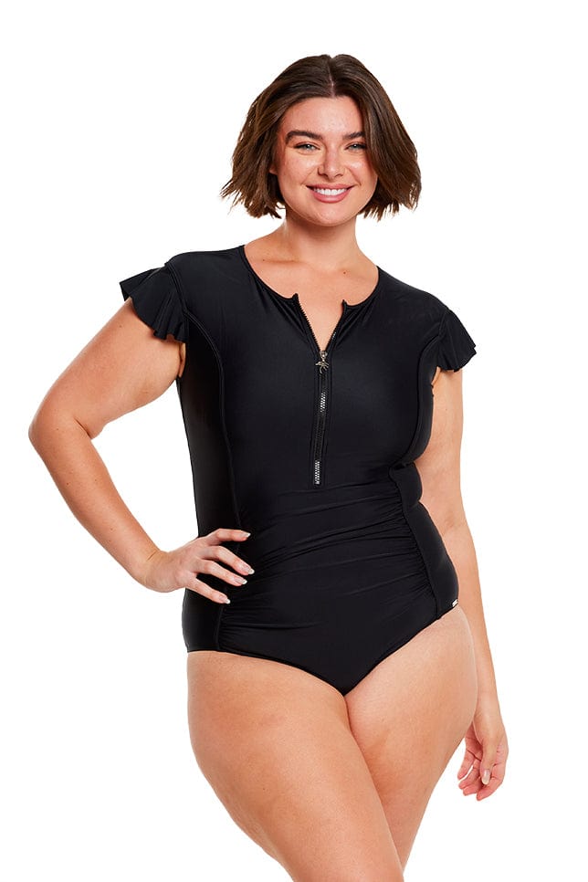 Buy Frill Sleeve Tummy Control Skirted Swim Dress from Next